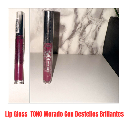 Lips Gloss Tono Morado Destellos Brillantes