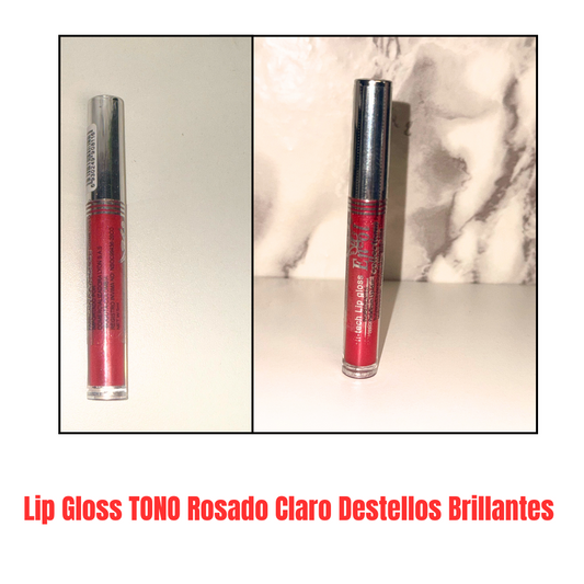 Lips Gloss Tono Rosado Claro Destellos Brillantes