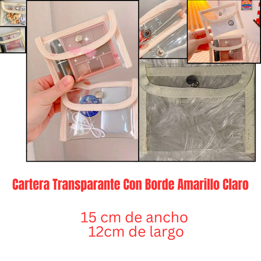 cartera transparente con borde amarillo claro